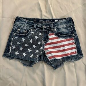 Miss Me Sequined American Flag Denim Distressed Jean Shorts - Size 25